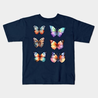 Rainbow colour Butterfly collection set sticker emoji - Classic Vintage Summer Kids T-Shirt